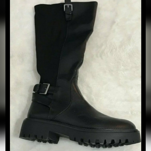 🎄NORDSTROMS BLACK CHUNKY COMBAT MOTO BOOTS SZ 8 NEW - Picture 2 of 5